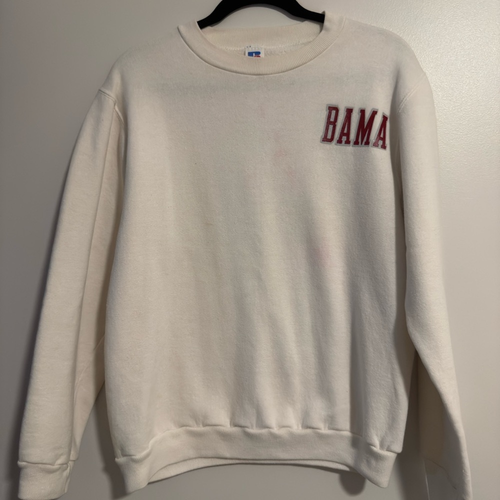Russell Athletic White Crewneck Sweater with Red BAMA Logo